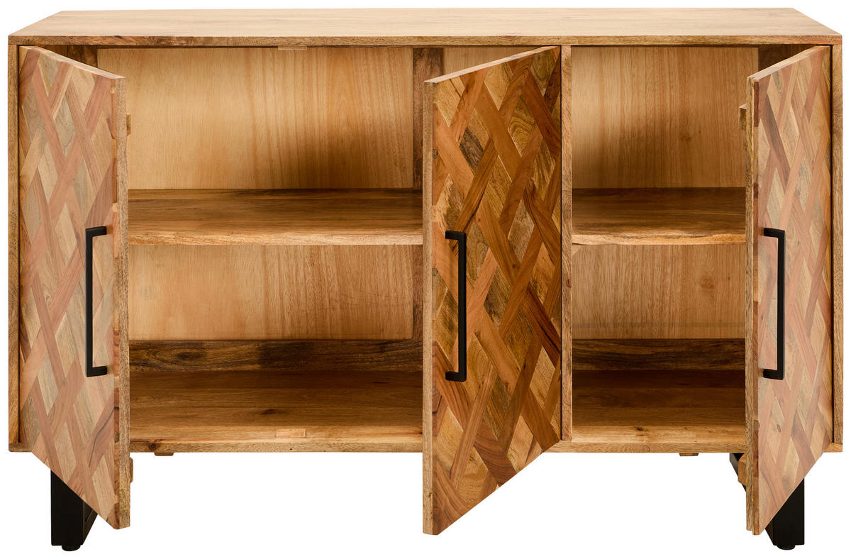 SIDEBOARD Moroni  in 130/80/40 cm  - Schwarz/Naturfarben, Natur, Holz/Metall (130/80/40cm) - Livetastic