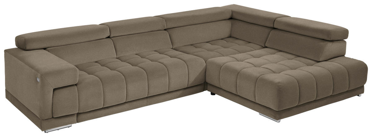 ECKSOFA Grau, Greige Mikrofaser  - Chromfarben/Greige, Design, Textil/Metall (326/222cm) - Beldomo Speed