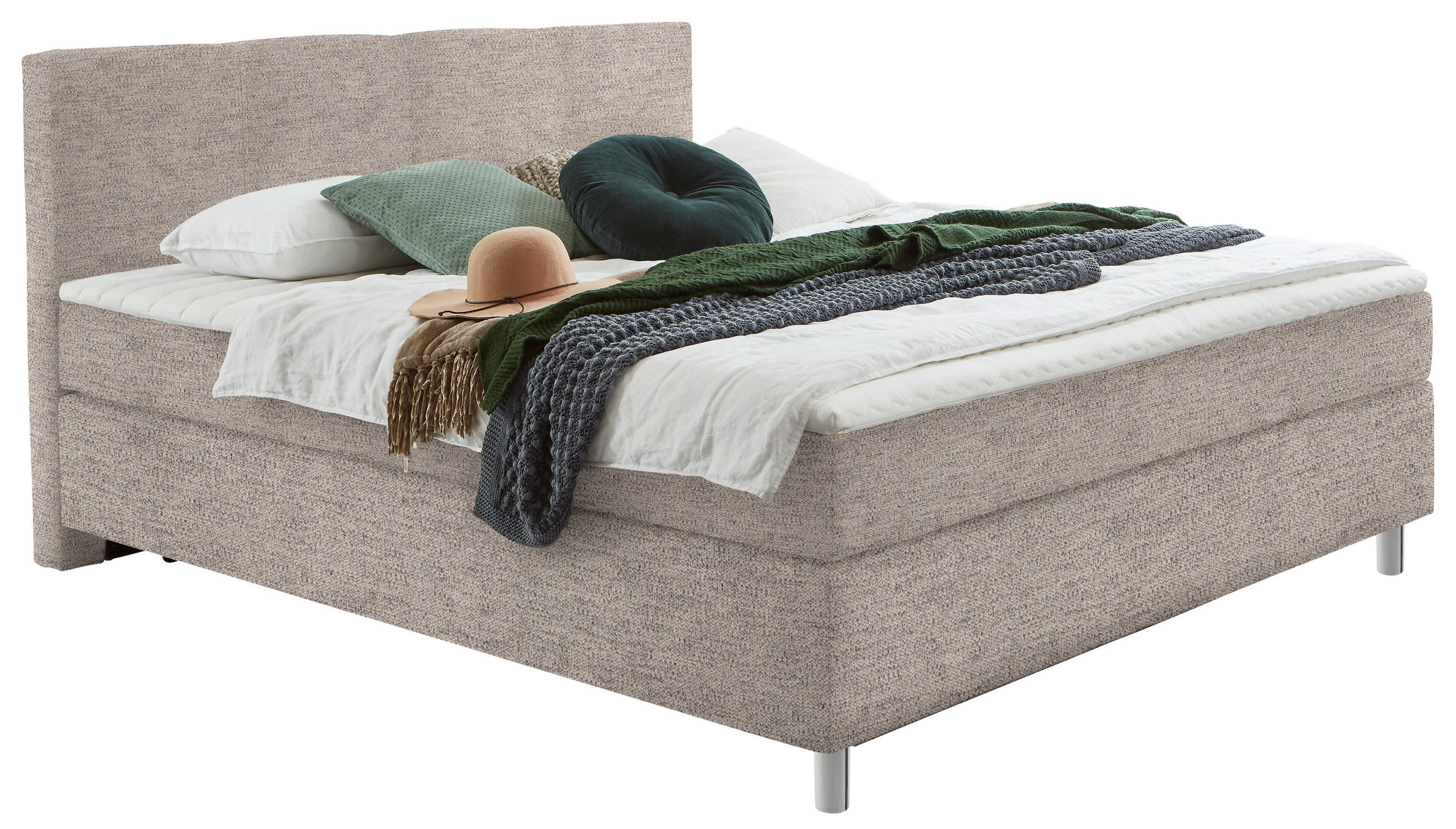 BOXSPRINGBETT 140/200 cm  in Beige  - Chromfarben/Beige, KONVENTIONELL, Kunststoff/Textil (140/200cm) - Hom`in