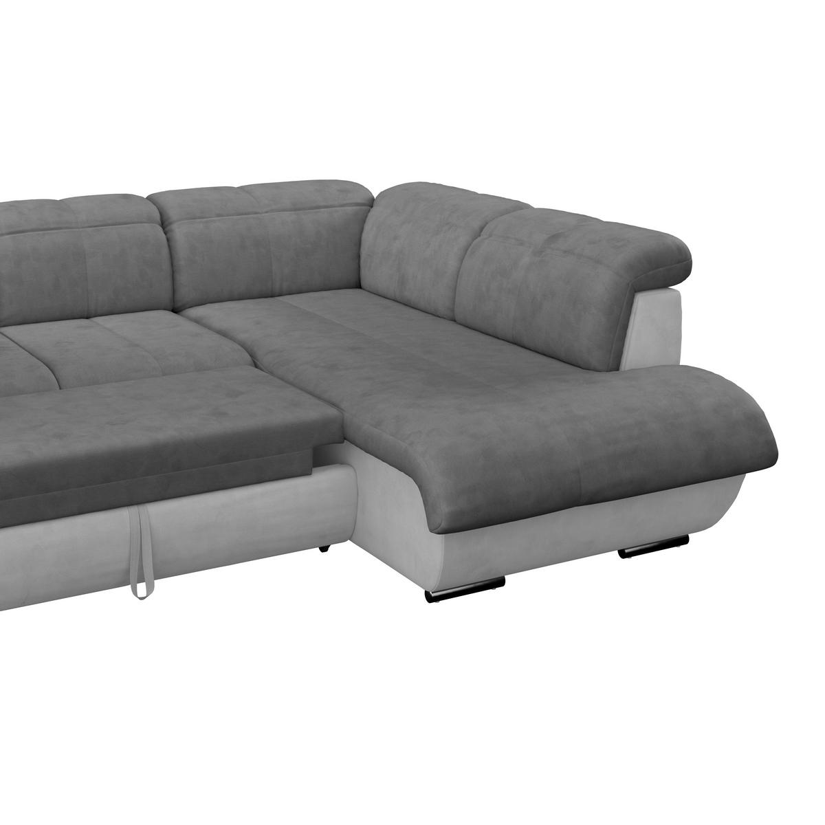 WOHNLANDSCHAFT in Mikrofaser Hellgrau, Dunkelgrau  - Chromfarben/Dunkelgrau, Modern, Textil/Metall (184/345/228cm) - MID.YOU