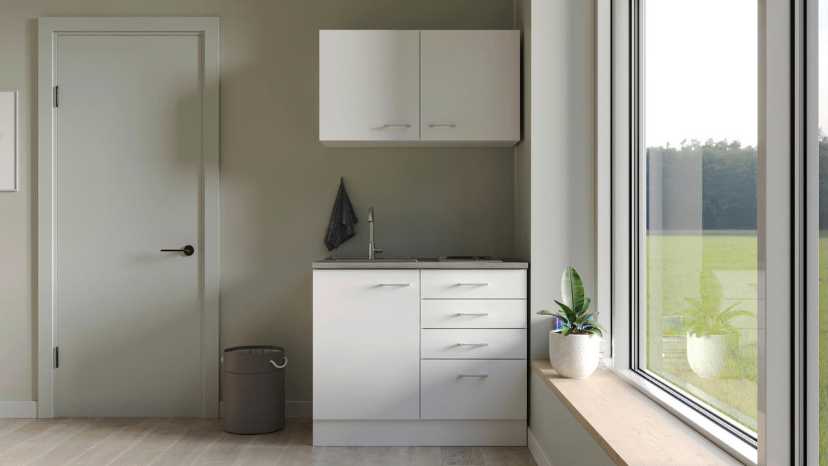 MINIKUCHYŇA LUCCA 100 - sivohnedá/biela, Modern, kompozitné drevo/plast (100cm) - FlexWell