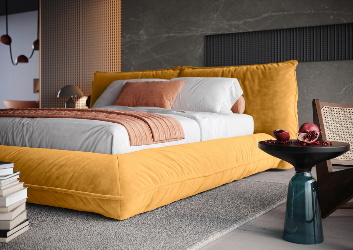 POLSTERBETT 160/200 cm,  in Gelb,  - Gelb/Schwarz, Design, Textil/Metall (160/200cm) - Belluti