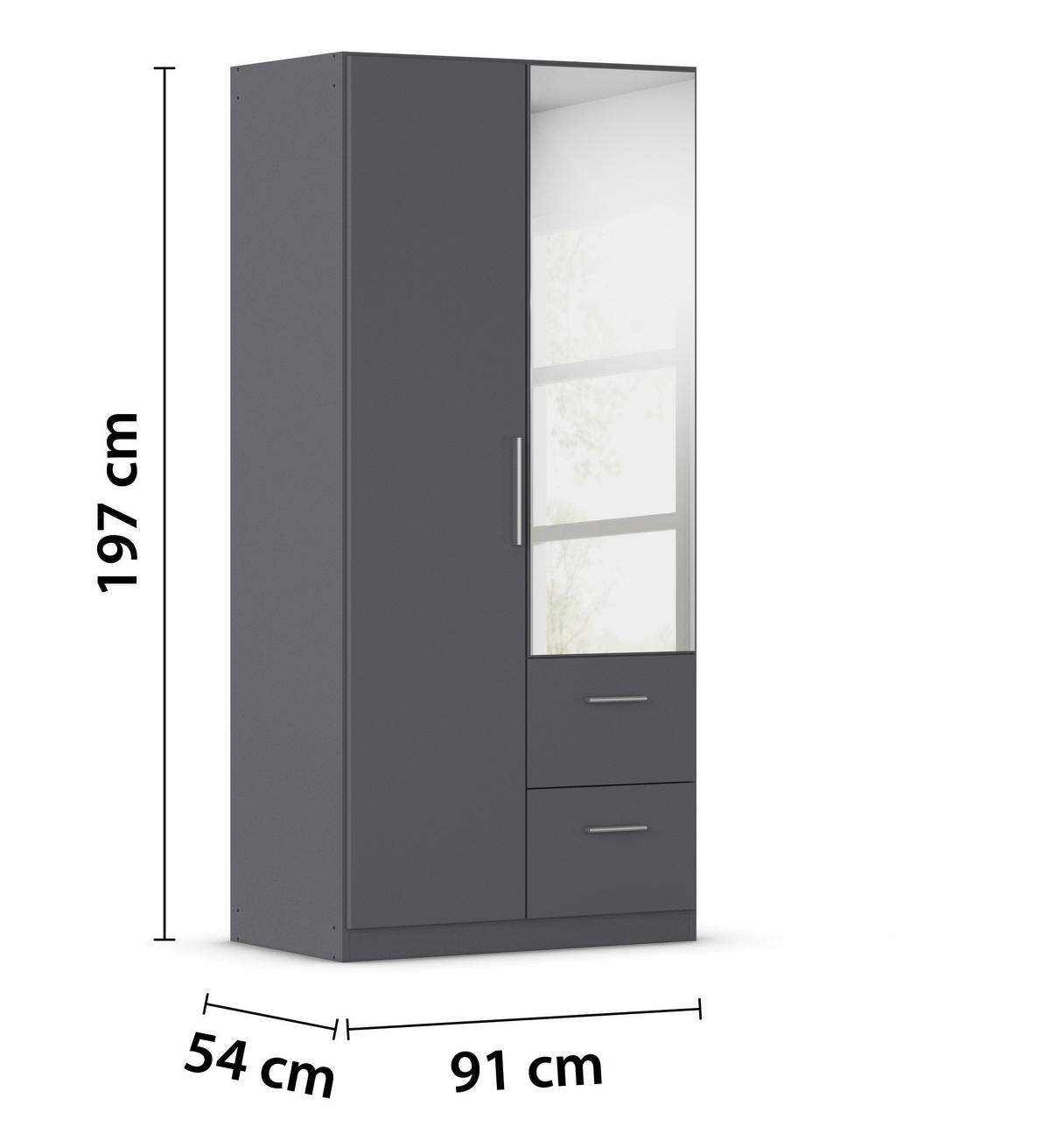 DREHTÜRENSCHRANK 91/197/54 cm,  in Grau, 2-türig  - Alufarben/Grau, KONVENTIONELL, Glas/Holzwerkstoff (91/197/54cm) - home24