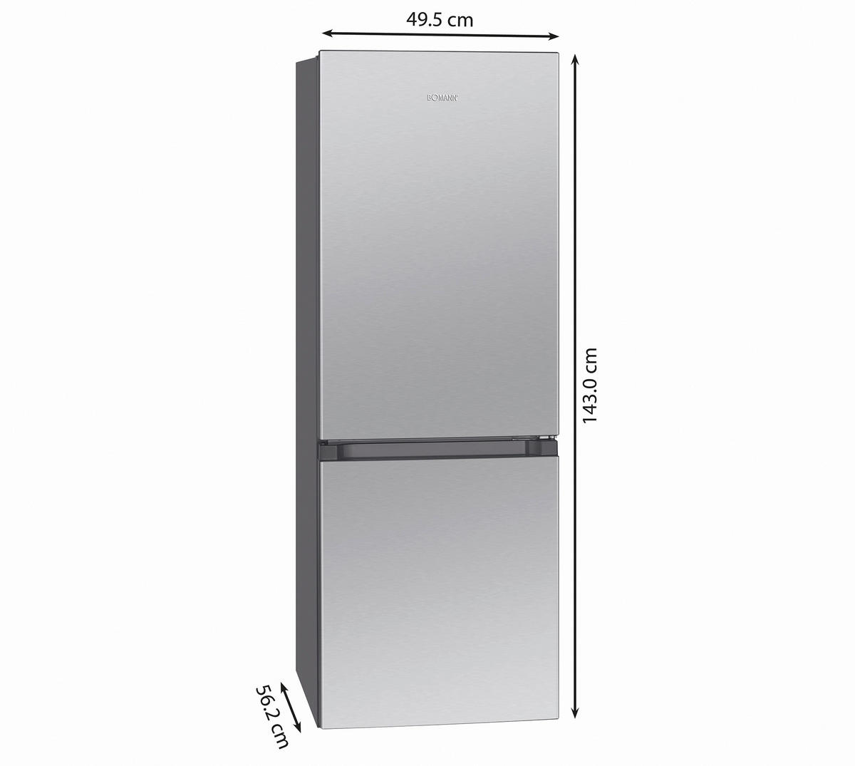 KÜHL-GEFRIER-KOMBINATION 49,5/143/56,2 cm KG 320.2  - Edelstahlfarben, Basics, Kunststoff/Metall (49,5/143/56,2cm) - Bomann