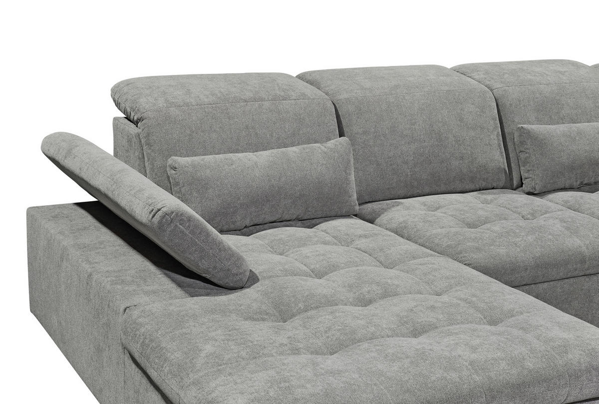 WOHNLANDSCHAFT Schlammfarben Mikrovelours  - Schlammfarben/Silberfarben, KONVENTIONELL, Kunststoff/Textil (188/340/240cm) - MID.YOU