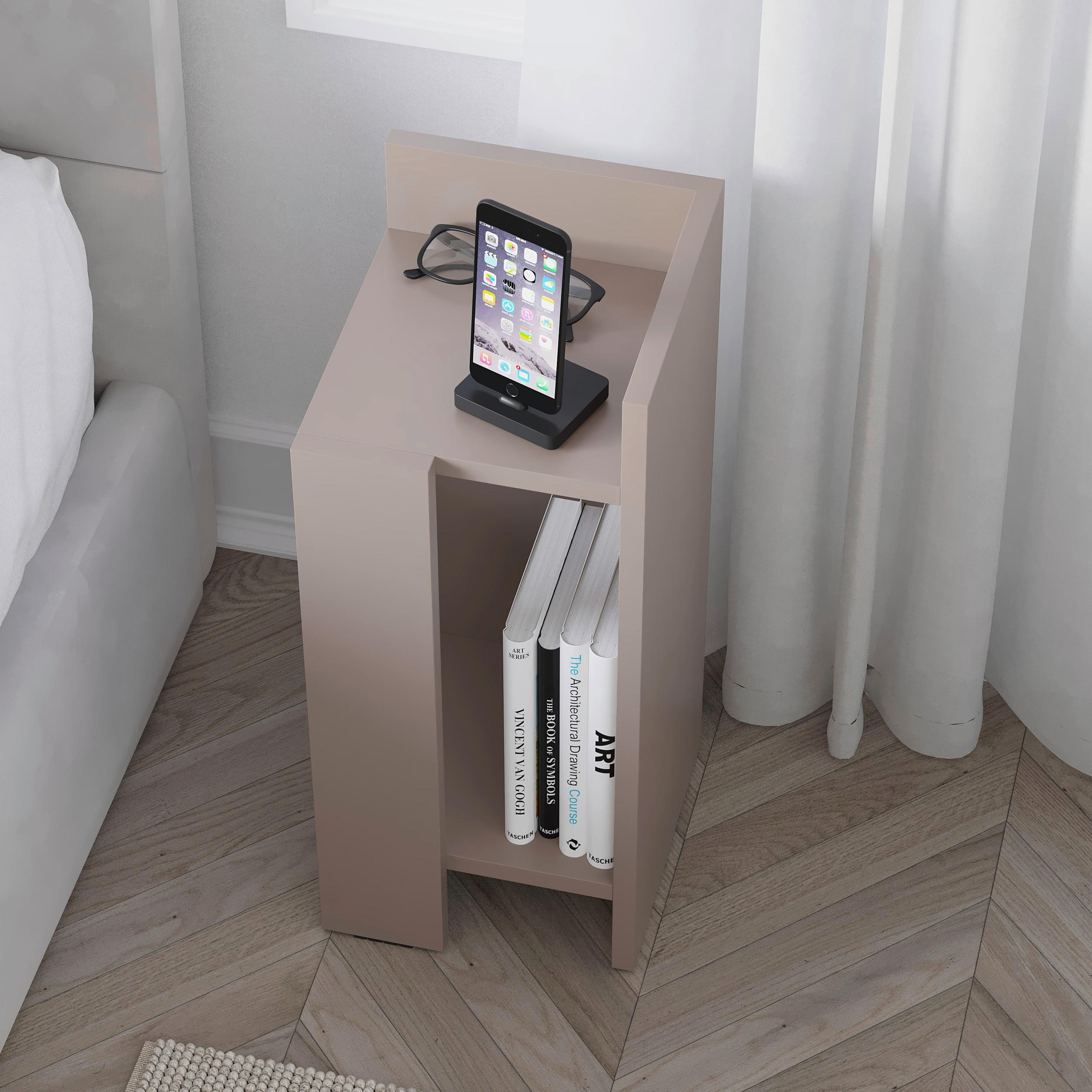 NATTDUKSBORD i beige  - beige, Design, trämaterial (27/60/25cm) - Livetastic
