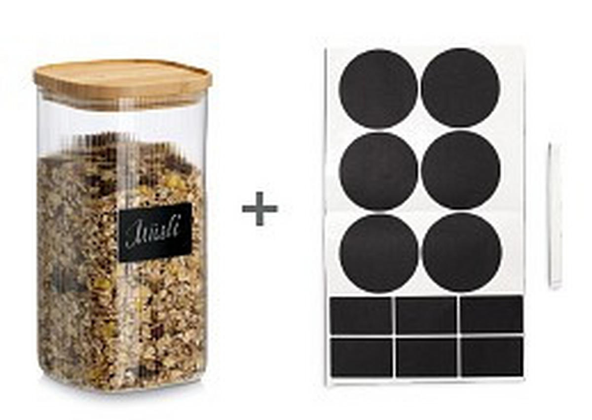 VORRATSGLÄSERSET 6-teilig  - Transparent/Naturfarben, Basics, Glas/Holz (27,5/28/25,5cm) - Zeller Present