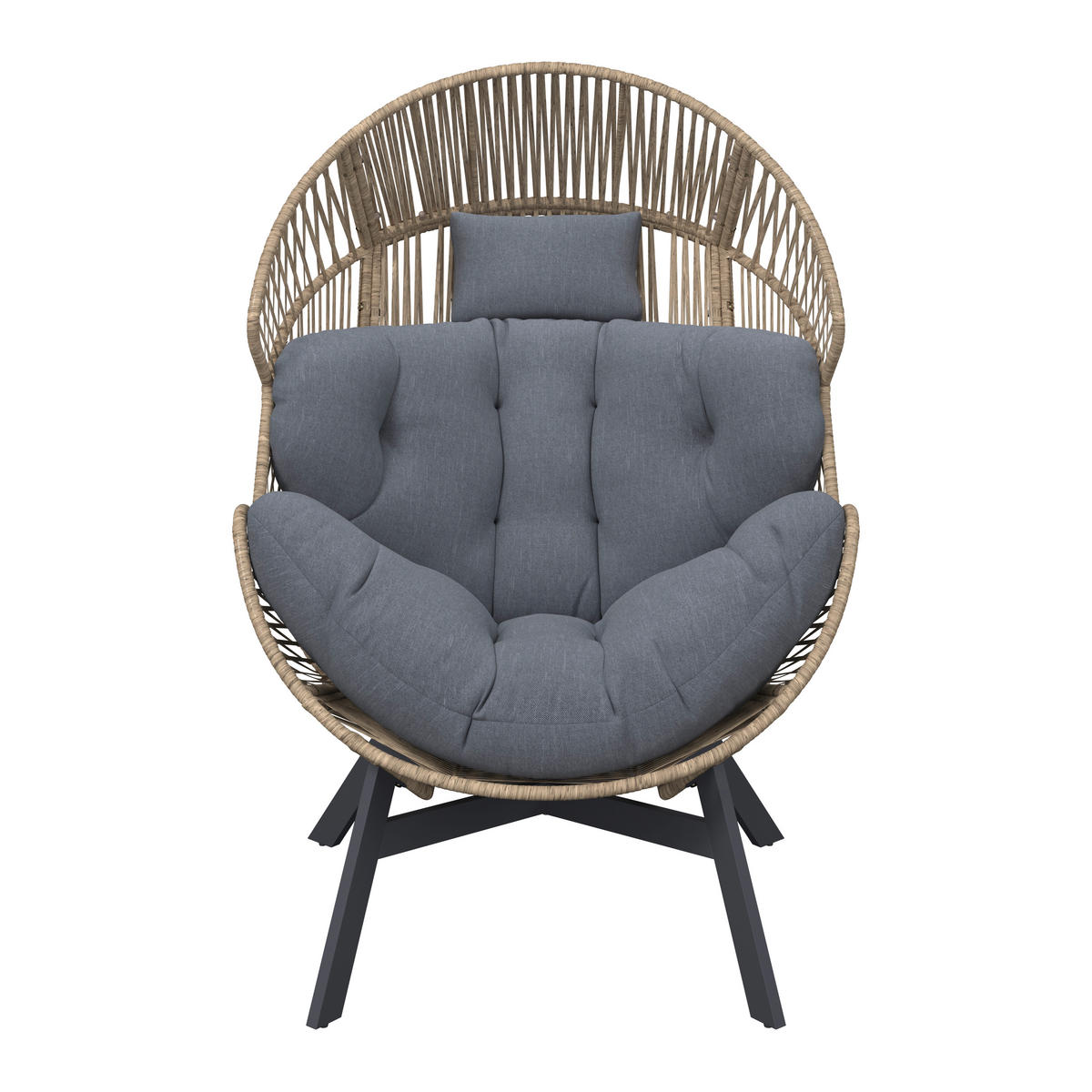 LOUNGESESSEL Grau, Naturfarben, Schwarz Stahl  - Schwarz/Naturfarben, Design, Kunststoff/Textil (101/140/96cm) - Ambia Garden