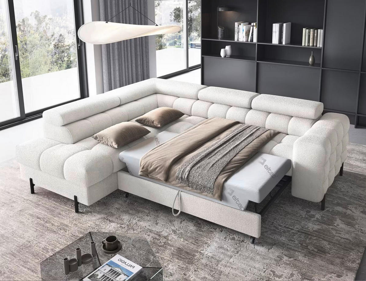 ECKSOFA Weiß Plüsch  - Schwarz/Weiß, Design, Textil/Metall (200/276cm) - MID.YOU