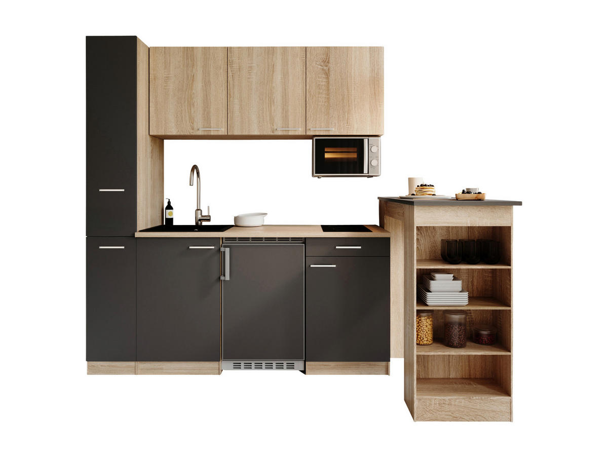 KUHINJSKI BLOK - siva/barve hrasta, Design, umetna masa/leseni material (180cm) - Respekta
