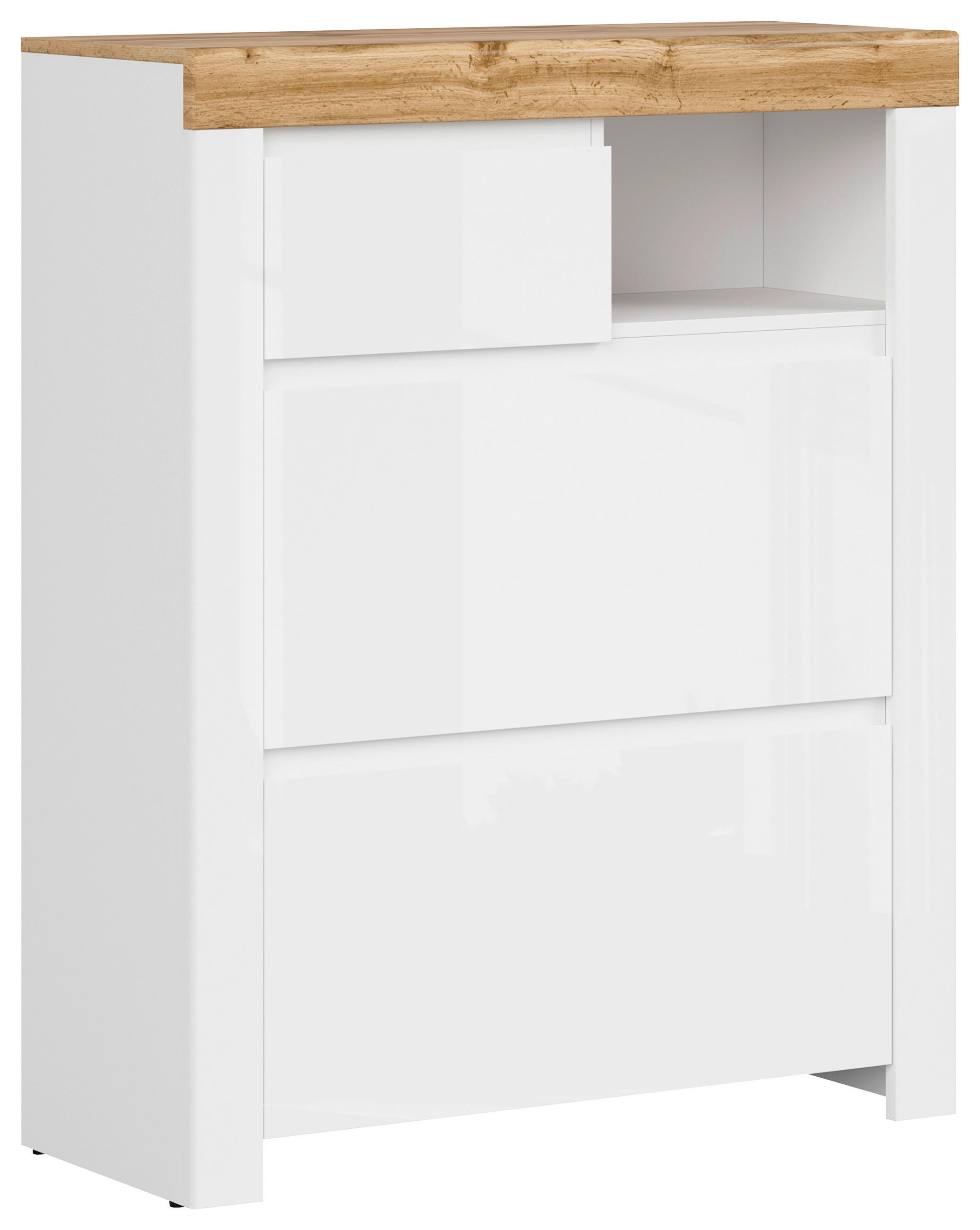 Carryhome SKRINKA NA TOPÁNKY, biela, dub wotan, biela s vysokým leskom, 92,5/115/37 cm