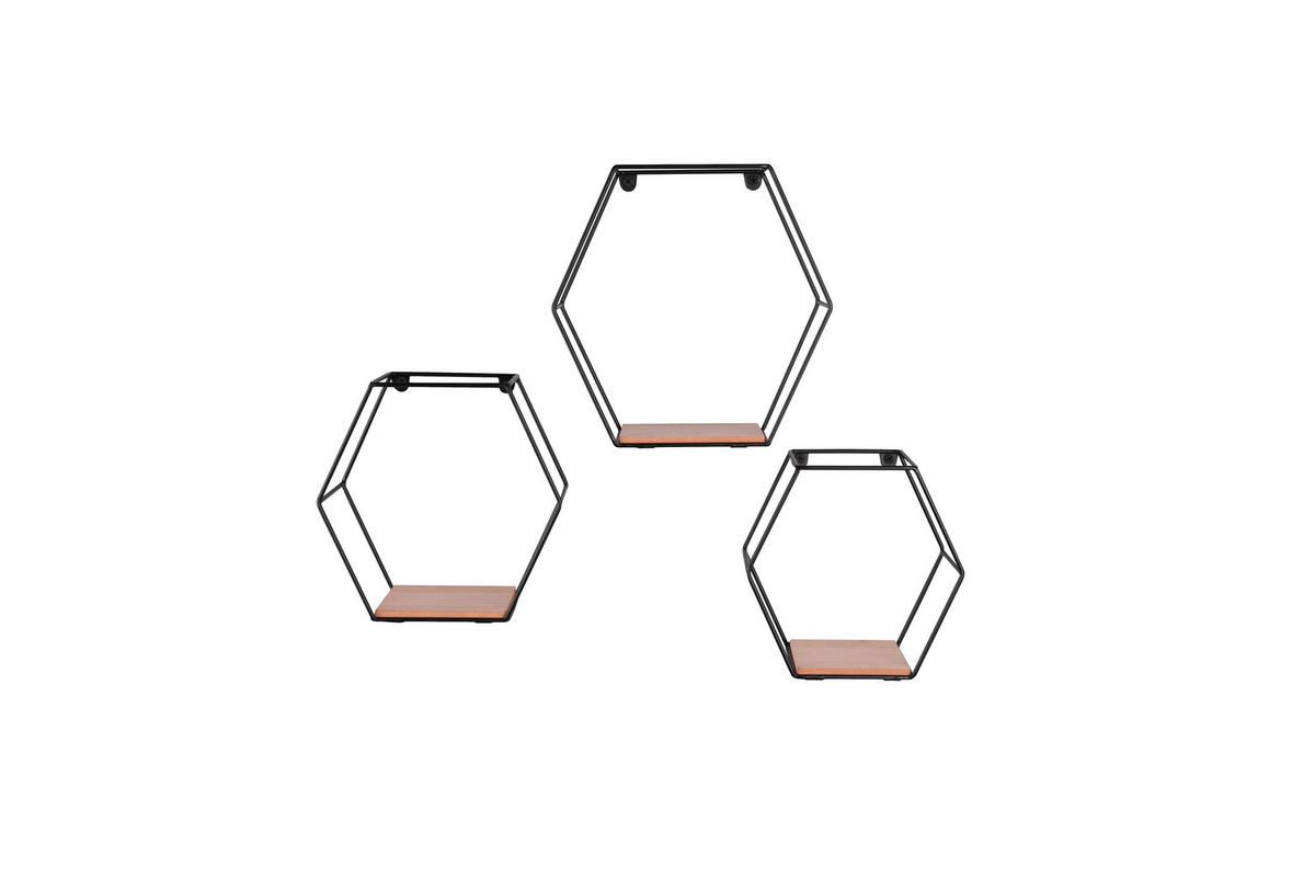 WANDREGALSET  - Schwarz/Naturfarben, Trend, Holz/Metall - Boxxx