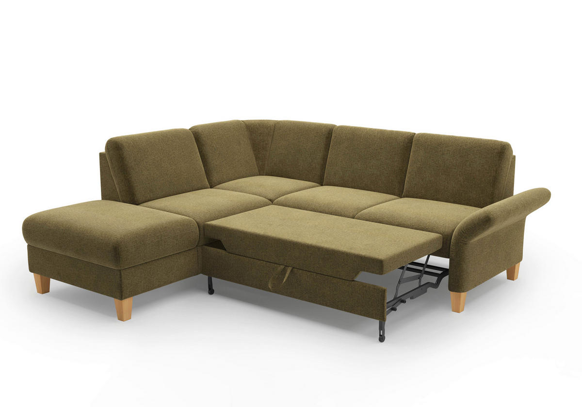 ECKSOFA in Flachgewebe Olivgrün  216/240 cm  - Eichefarben/Olivgrün, KONVENTIONELL, Holz/Textil (216/240cm) - Sit & More