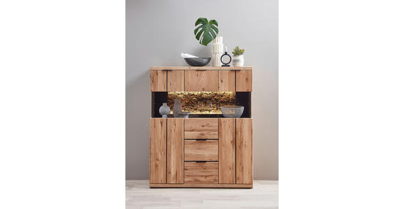 HIGHBOARD 122/144/42 cm  - Wildeiche/Schwarz, KONVENTIONELL, Glas/Holz (122/144/42cm) - Linea Natura