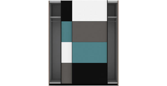 SCHWEBETÜRENSCHRANK in Grau, Grün, Schwarz, Weiß, Eichefarben - Eichefarben/Schwarz, Design, Holzwerkstoff/Kunststoff (170/210/61cm) - Carryhome