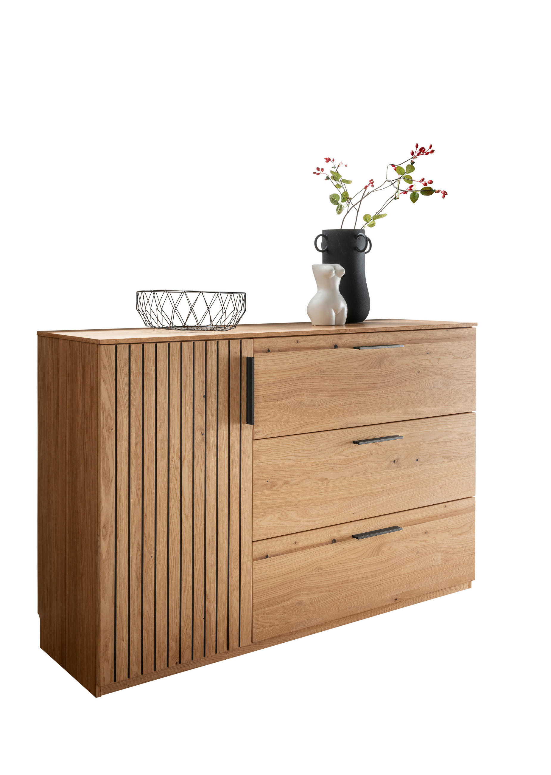 ŠIROKÁ KOMODA, dub, farba duba, 147/94/42 cm - čierna/farba duba, Lifestyle, kov/drevo (147/94/42cm) - Linea Natura
