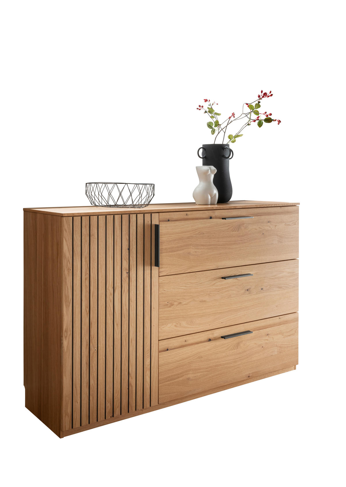 ŠIROKÁ KOMODA, dub, farba duba, 147/94/42 cm - čierna/farba duba, Lifestyle, kov/drevo (147/94/42cm) - Linea Natura