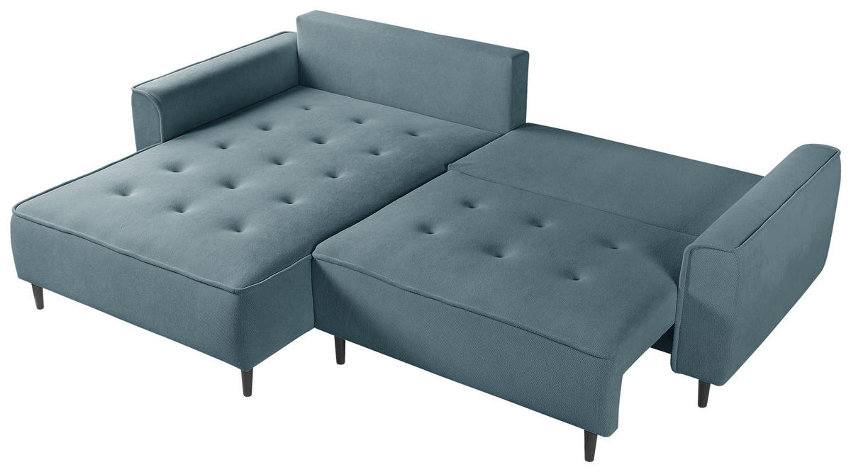 ECKSOFA in Flachgewebe Blau  - Blau/Schwarz, Design, Holz/Textil (183/263cm) - MID.YOU