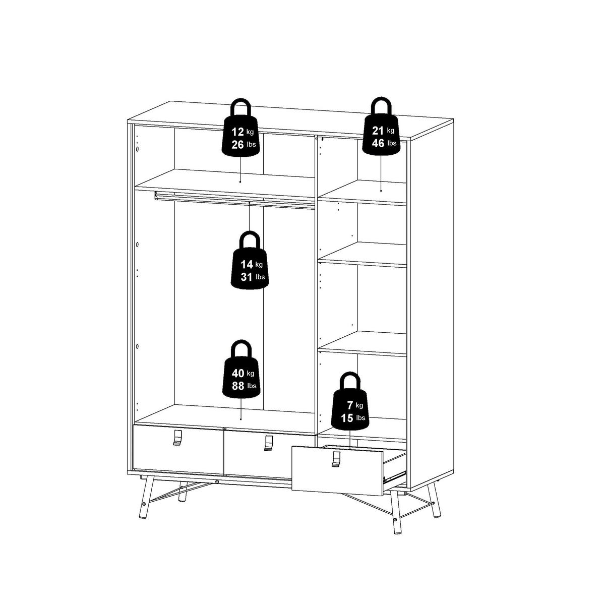 KLEIDERSCHRANK in Eichefarben  - Eichefarben/Schwarz, Modern, Holzwerkstoff/Metall (150,2/200,4/60,1cm) - MID.YOU