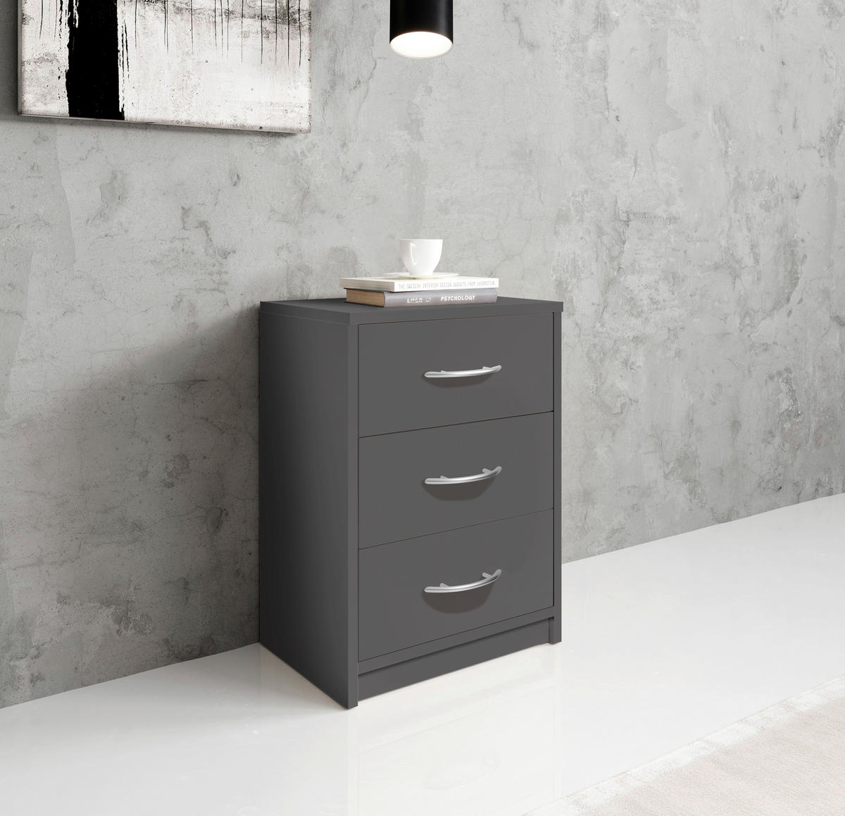 NOČNÍ STOLEK, barvy grafitu, 38,5/54/28,2 cm - šedá/černá, Basics, kompozitní dřevo/plast (38,5/54/28,2cm) - Carryhome