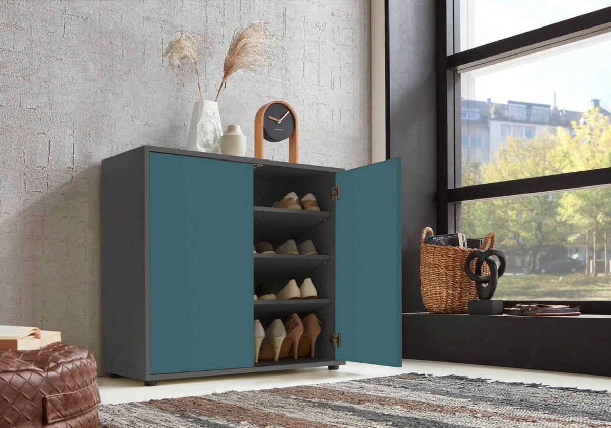 SIDEBOARD  in 263,5/86/33 cm  - Anthrazit/Petrol, MODERN, Holzwerkstoff/Metall (263,5/86/33cm) - MID.YOU