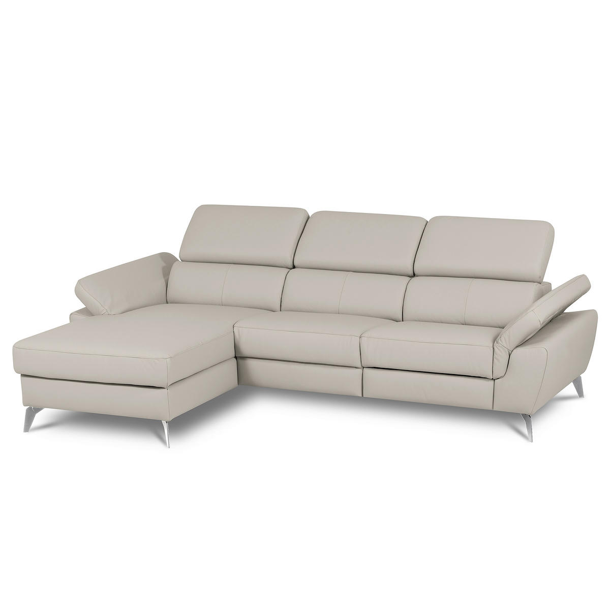 ECKSOFA SONO in Lederlook Echtleder Platinfarben Armteilverstellung, Kopfteilverstellung  179/252 cm  - Platinfarben/Chromfarben, Design, Leder/Textil (179/252cm) - Livetastic