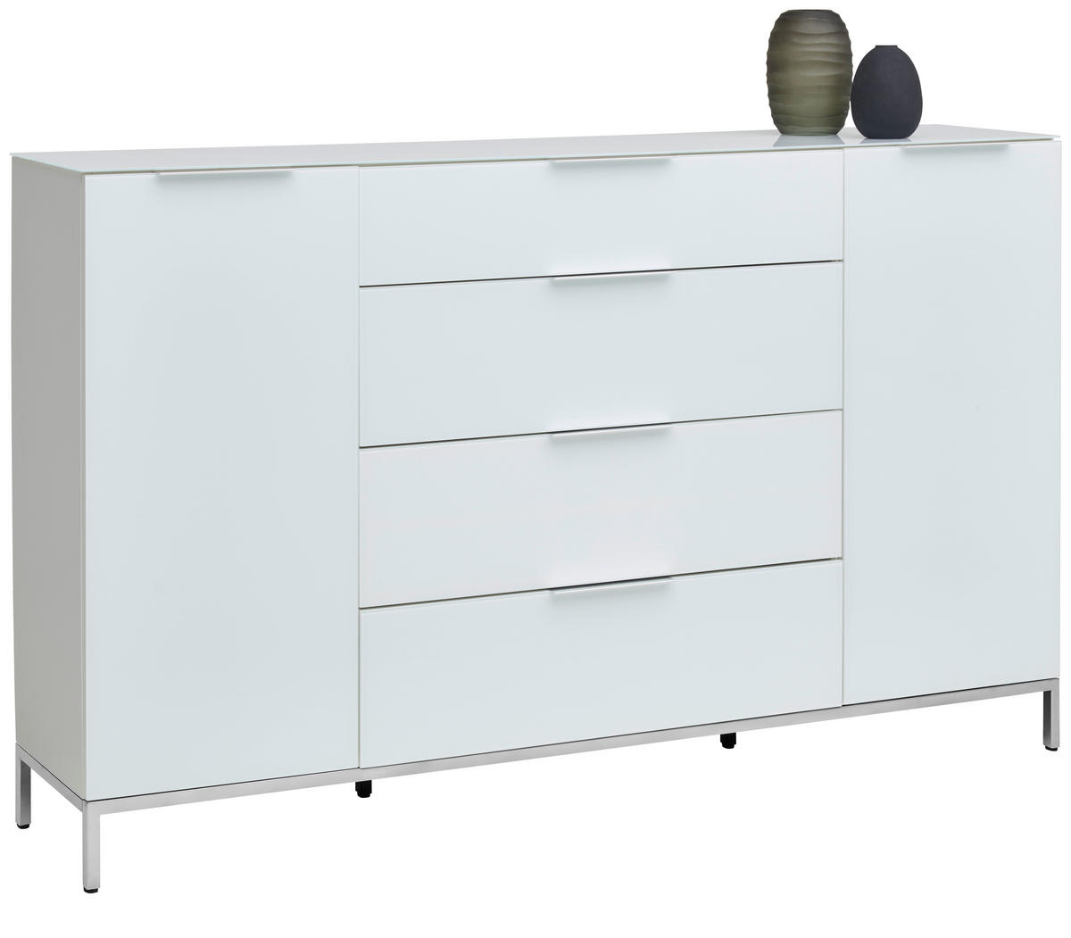 SIDEBOARD 181/101/40 cm  in Weiss Hochglanz  - Weiss Hochglanz/Chromfarben, Basics, Glas/Holzwerkstoff (181/101/40cm) - Voleo