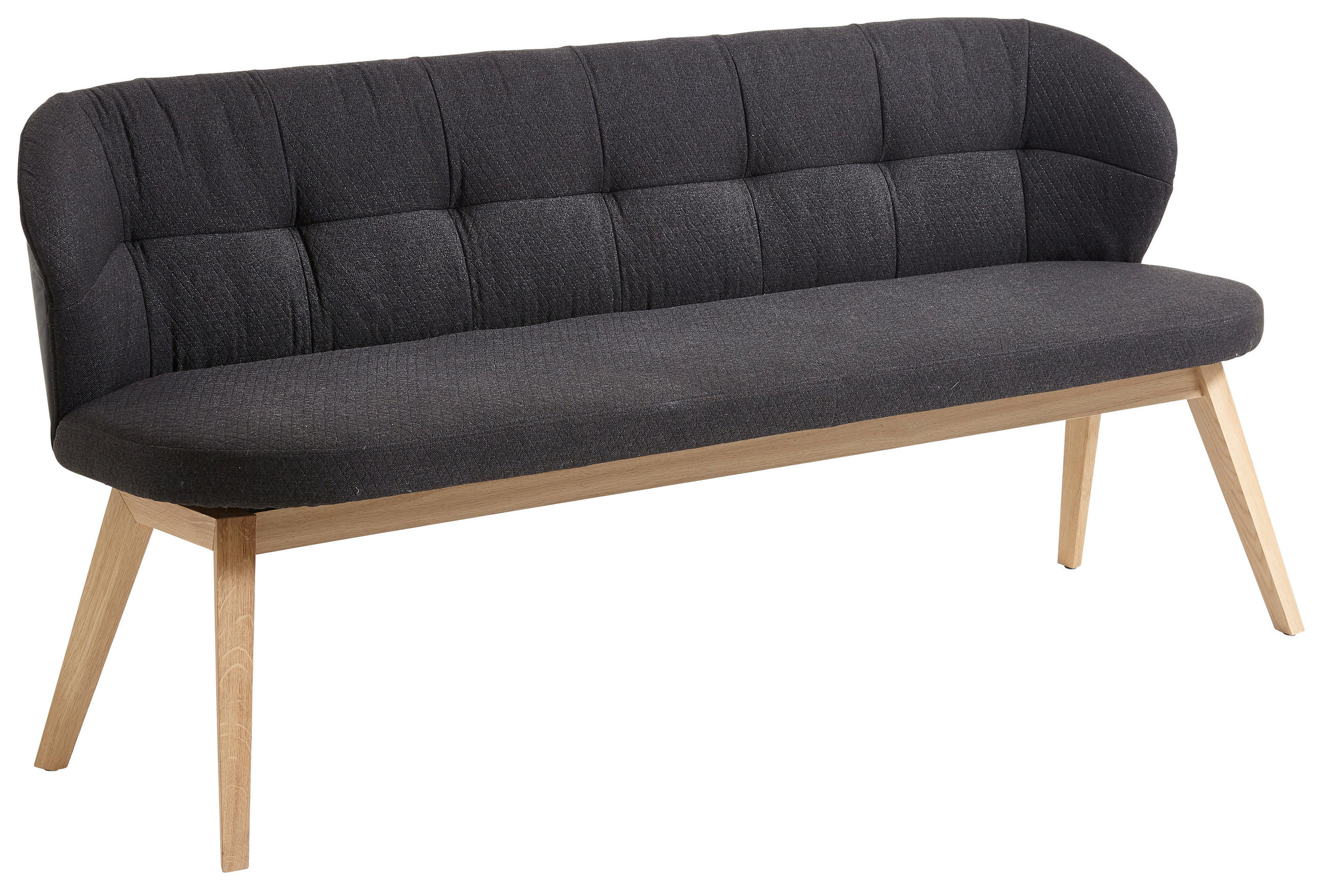 SITZBANK 188/84/60 cm Kombination Echtleder/Stoff Anthrazit, Eichefarben Kerneiche vollmassiv - Eichefarben/Anthrazit, Design, Leder/Holz (188/84/60cm) - Valnatura