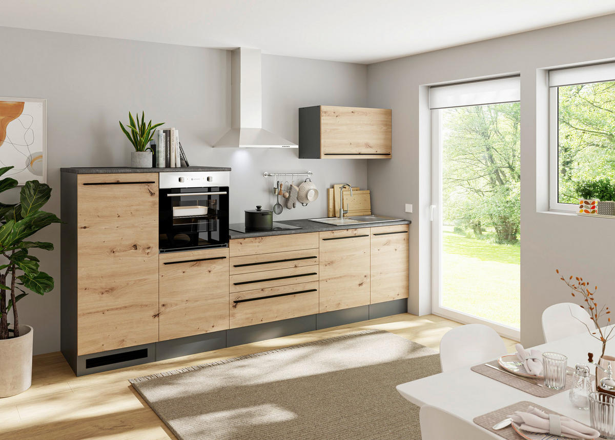 KÜCHENLEERBLOCK  in Eiche Artisan  - Anthrazit/Schwarz, Basics, Holzwerkstoff/Kunststoff (320cm) - P & B