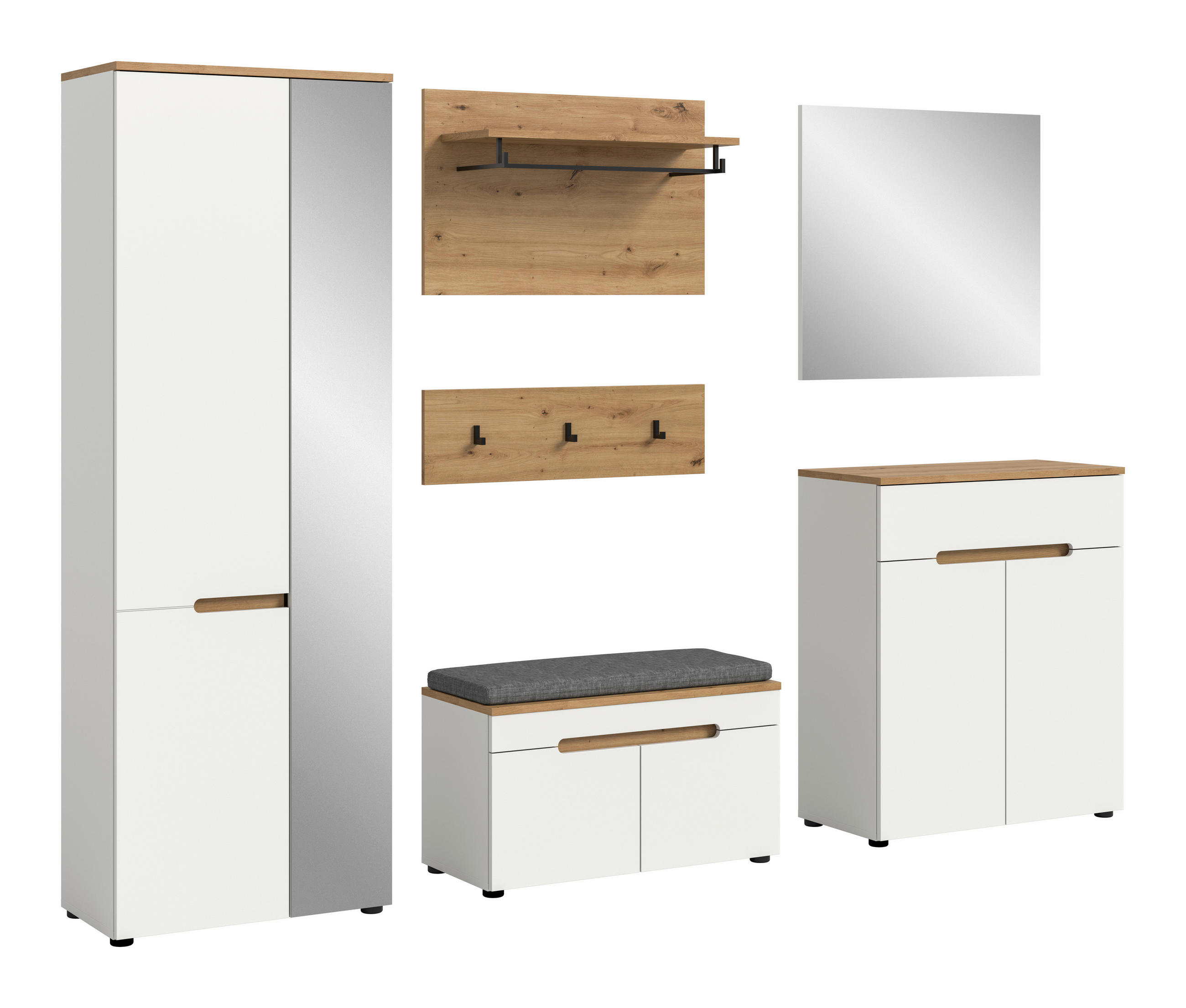 GARDEROBE 6-teilig  in 255/190/37 cm  - Weiß/Eiche Artisan, Design, Holzwerkstoff (255/190/37cm) - MID.YOU