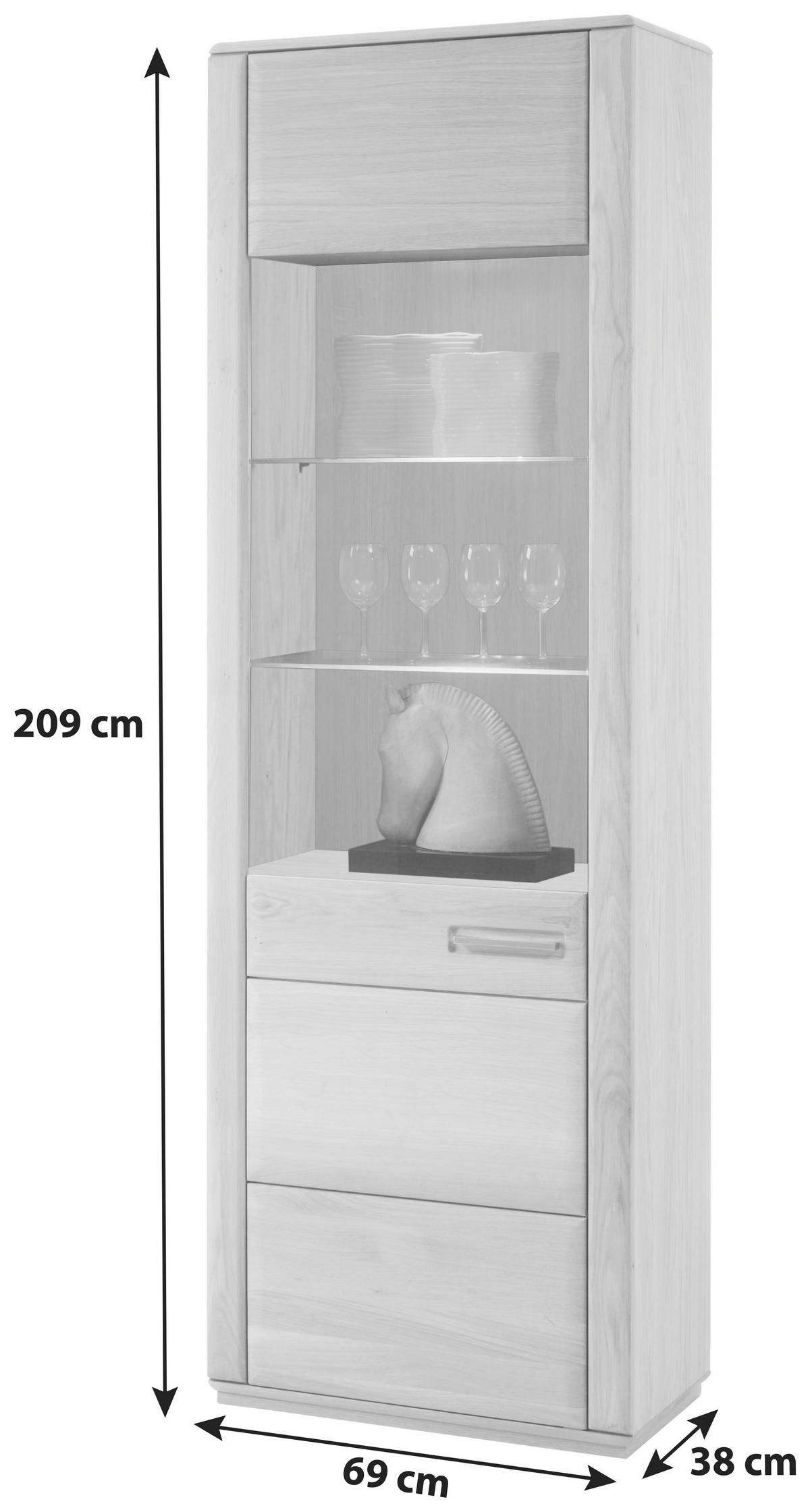 VITRINE in furniert, teilmassiv Eiche Eichefarben  - Eichefarben/Silberfarben, Design, Glas/Holz (69/209/38cm) - Livetastic