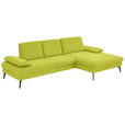 ECKSOFA in Chenille, Mikrofaser Limette  299/157 cm  - Limette/Schwarz, Design, Textil/Metall (299/157cm) - Dieter Knoll