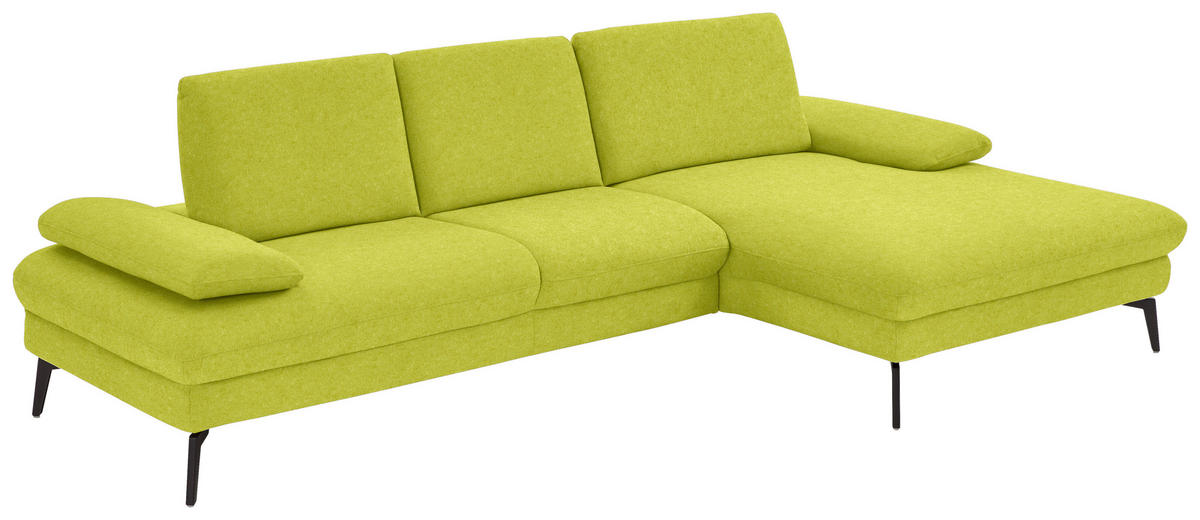 ECKSOFA in Chenille, Mikrofaser Limette  - Limette/Schwarz, Design, Textil/Metall (299/157cm) - Dieter Knoll