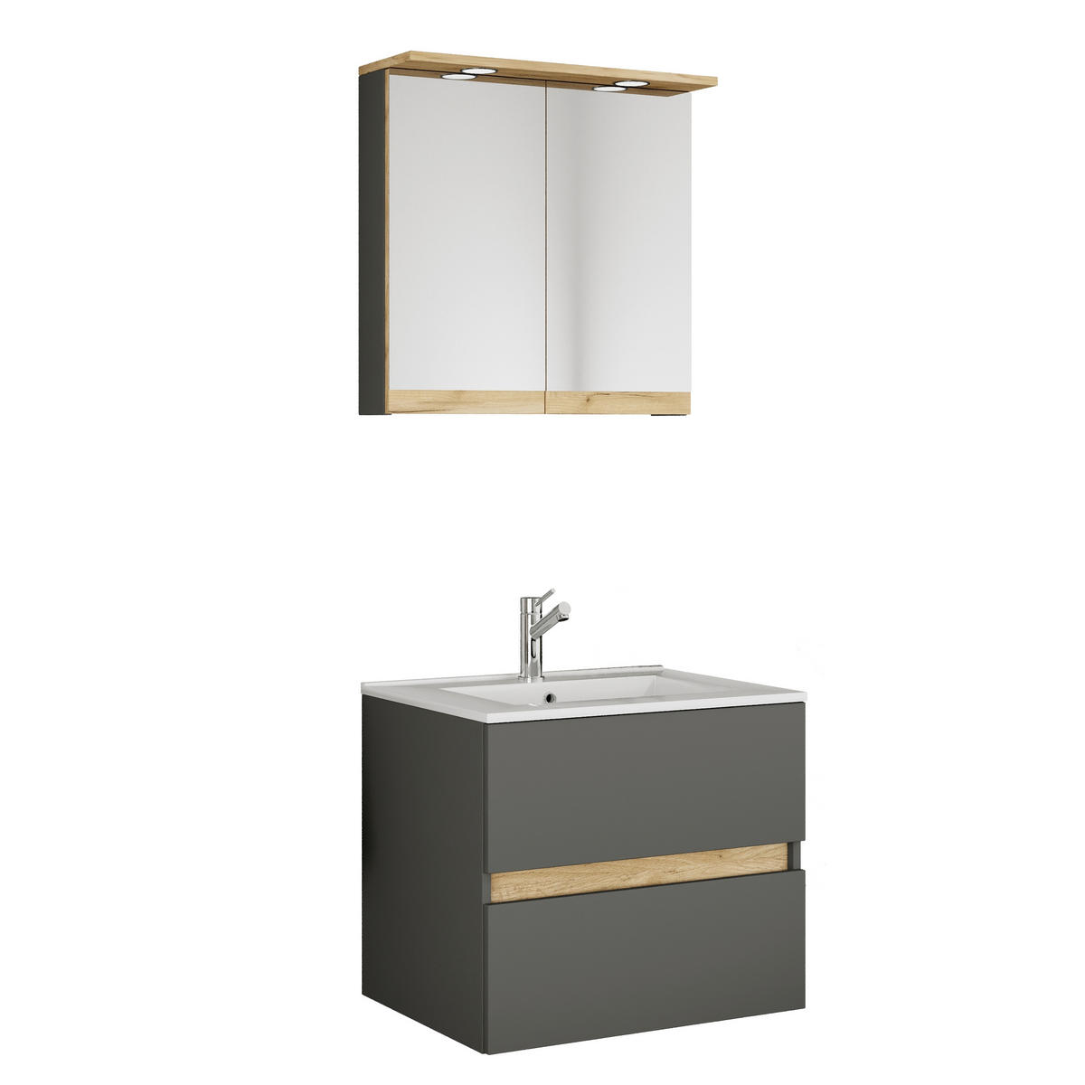 BADEZIMMER 3-teilig 61 cm  - Honigeiche/Weiss, Trend, Keramik/Holzwerkstoff (61cm) - MID.YOU