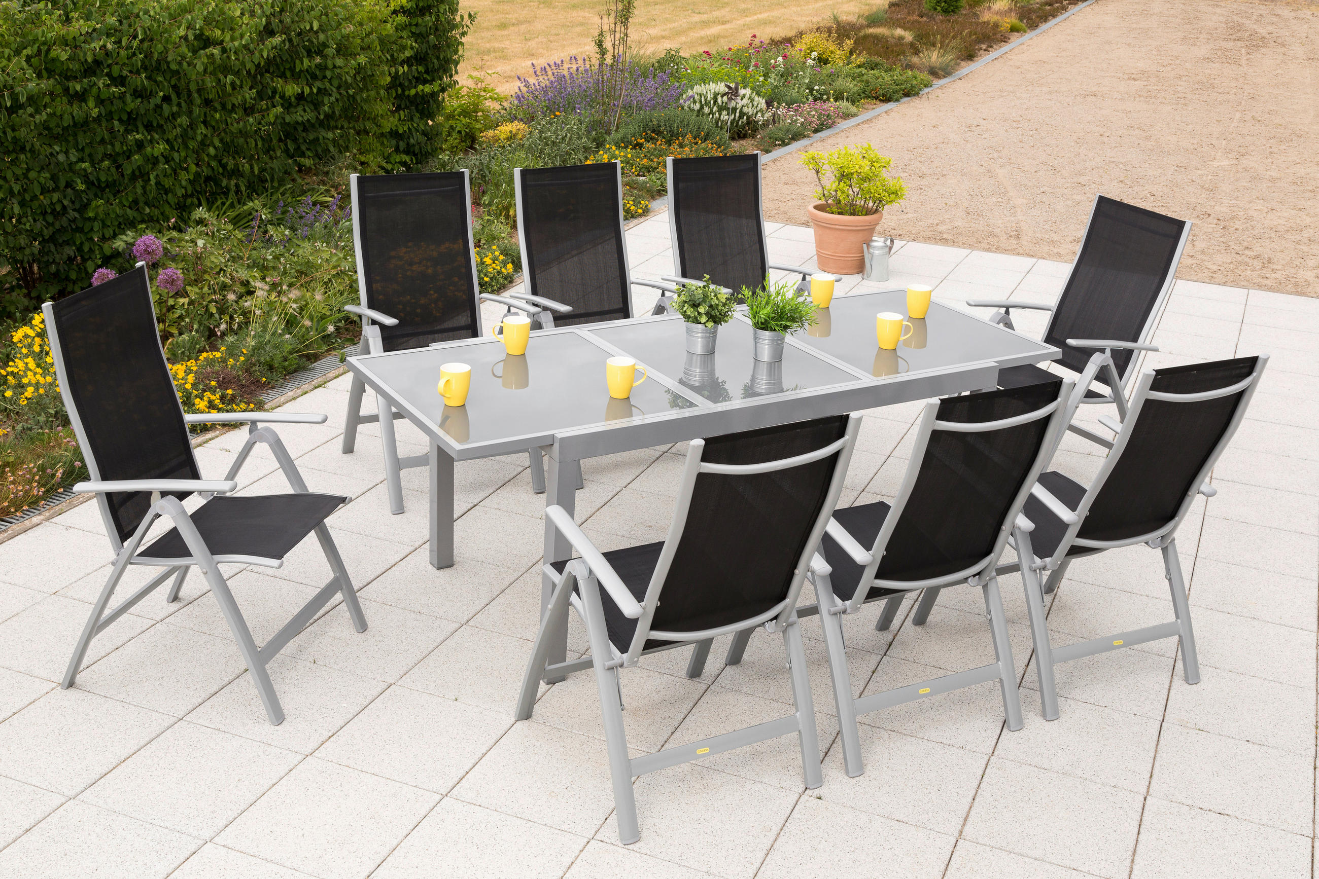 GARTENSET Aluminium - Silberfarben/Schwarz, MODERN, Textil/Metall - Gardenson