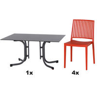 GARTENGARNITUR 5-teilig Stahl  - Rot, Basics, Kunststoff/Metall (90/80/140cm) - Siena Garden