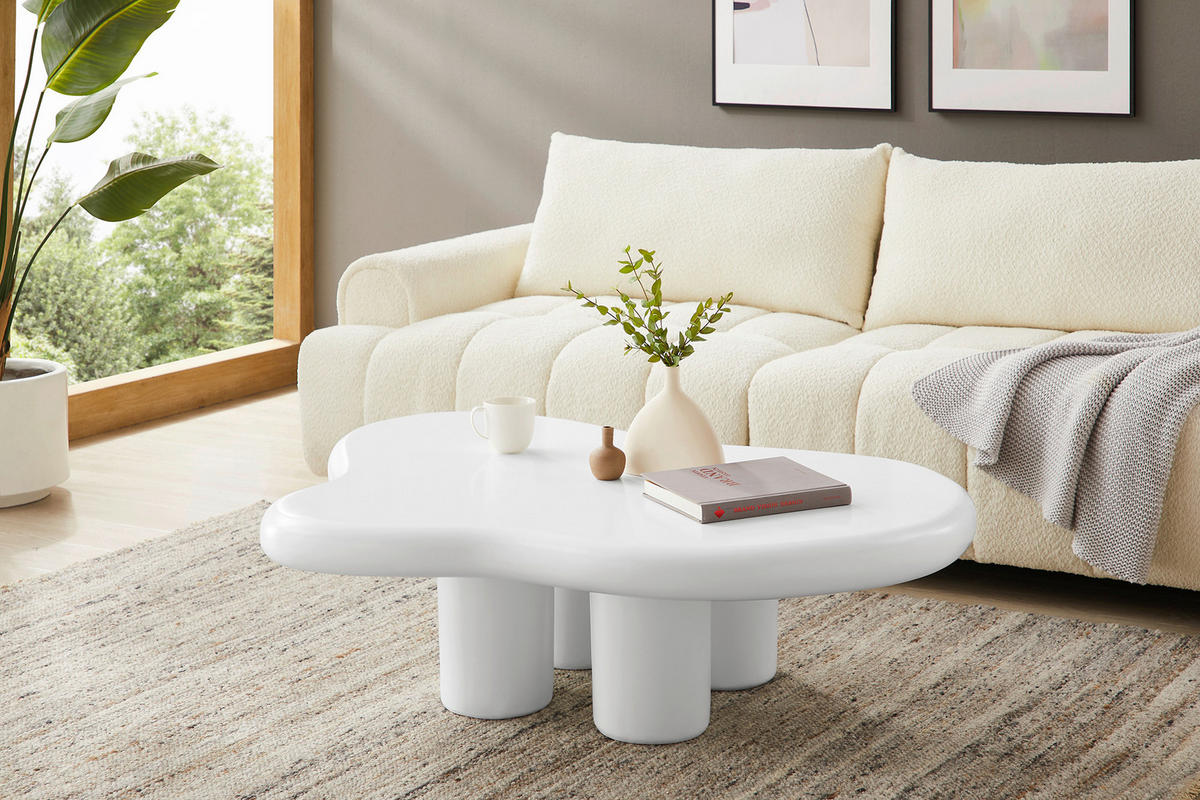 COUCHTISCH 123/89/35 cm Freiform Weiß  - Weiß, Design, Kunststoff (123/89/35cm) - Livetastic