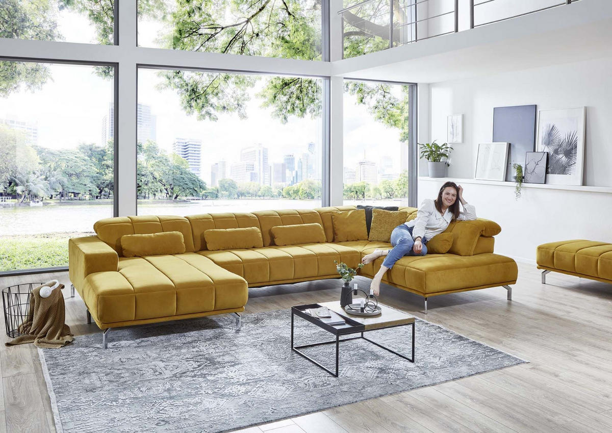 SJEDEĆA GARNITURA tekstil  curry žuta   - curry žuta/crna, Moderno, tekstil (383/98/212cm) - Beldomo Style