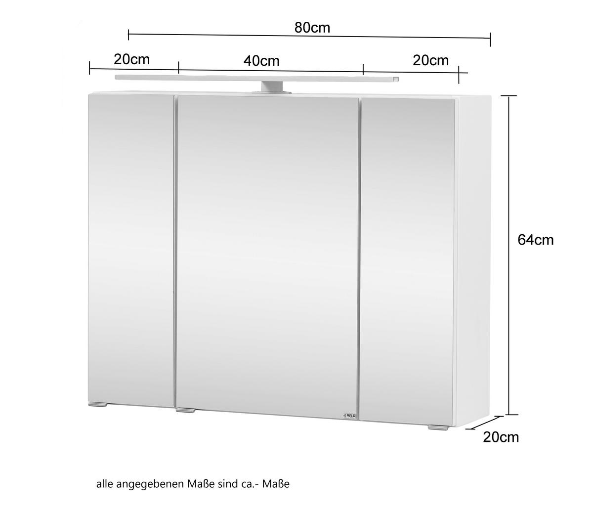 SPIEGELSCHRANK 80/64/20 cm  - Alufarben/Weiß, KONVENTIONELL, Glas/Holzwerkstoff (80/64/20cm) - Held