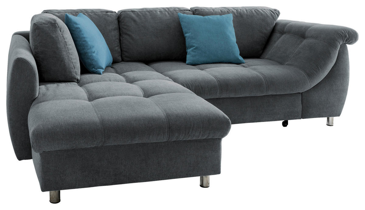 HÖRNBÄDDSOFFA i textil antracit  - kromfärg/blå, Modern, metall/textil (190/250cm) - Livetastic