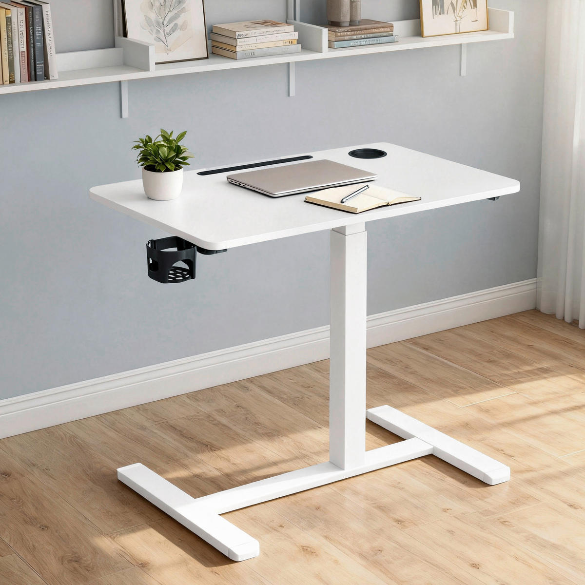 LAPTOPTISCH 80/45/65-102 cm Weiß höhenverstellbar, Kabeldurchlass, Getränkehalter  - Weiß, Basics, Holzwerkstoff/Kunststoff (80/45/65-102cm) - Boxxx