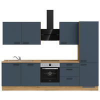 KÜCHENBLOCK 300 cm   in Eichefarben, Dunkelblau  - Eichefarben/Schwarz, MODERN, Holzwerkstoff/Metall (300cm) - Nobilia