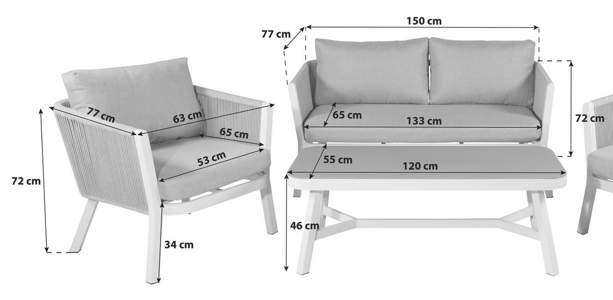 LOUNGEGRUPP 4 delar  - vit/grå, Klassisk, metall/textil