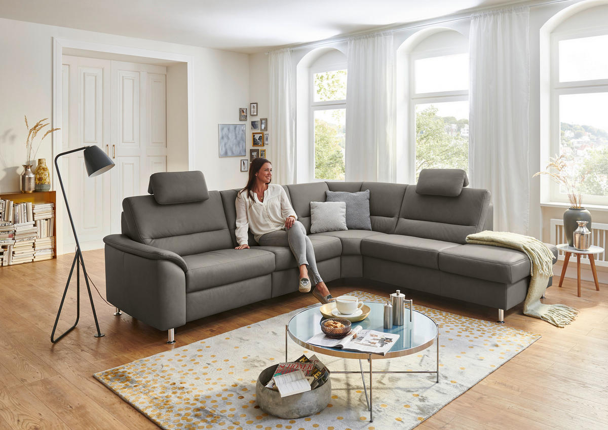 ECKSOFA in Echtleder Grau  - Alufarben/Grau, Konventionell, Leder/Metall (290/249cm) - Beldomo Premium