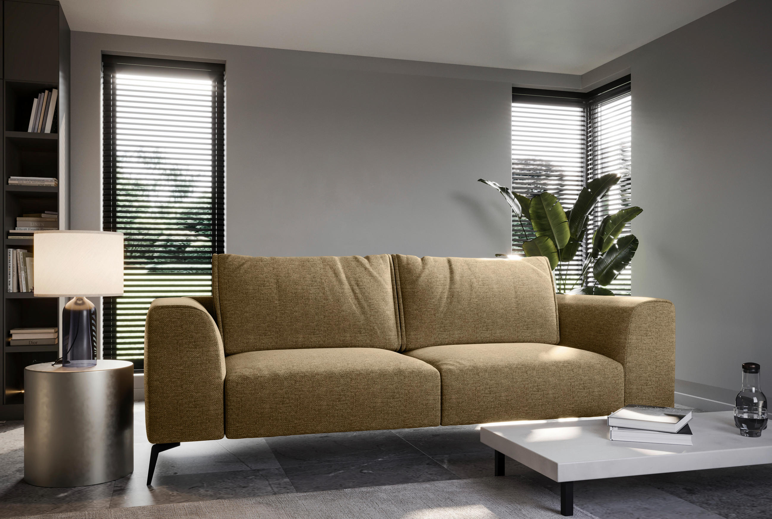 3-SITZER-SOFA in beflockt Goldfarben  - Goldfarben/Schwarz, Design, Holz/Textil (246/87/88cm) - MID.YOU