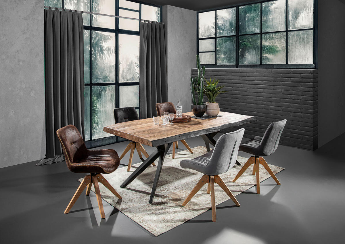 ESSTISCH in Holz, Metall 200/100/76 cm  - Schwarz/Akaziefarben, Design, Holz/Metall (200/100/76cm) - Landscape