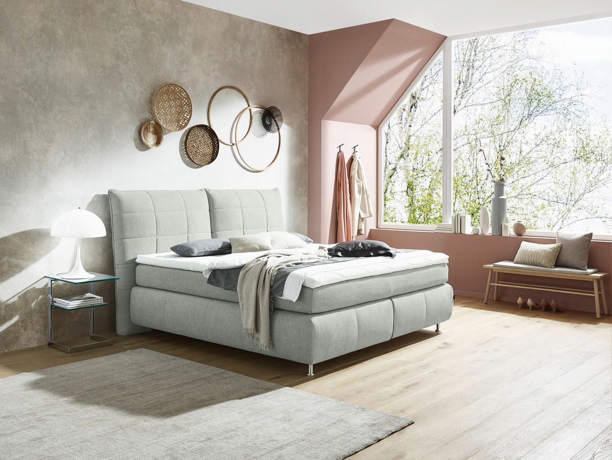 BOXSPRINGBETT 200/200 cm  in Hellgrau  - Edelstahlfarben/Hellgrau, Konventionell, Textil (200/200cm) - Dieter Knoll