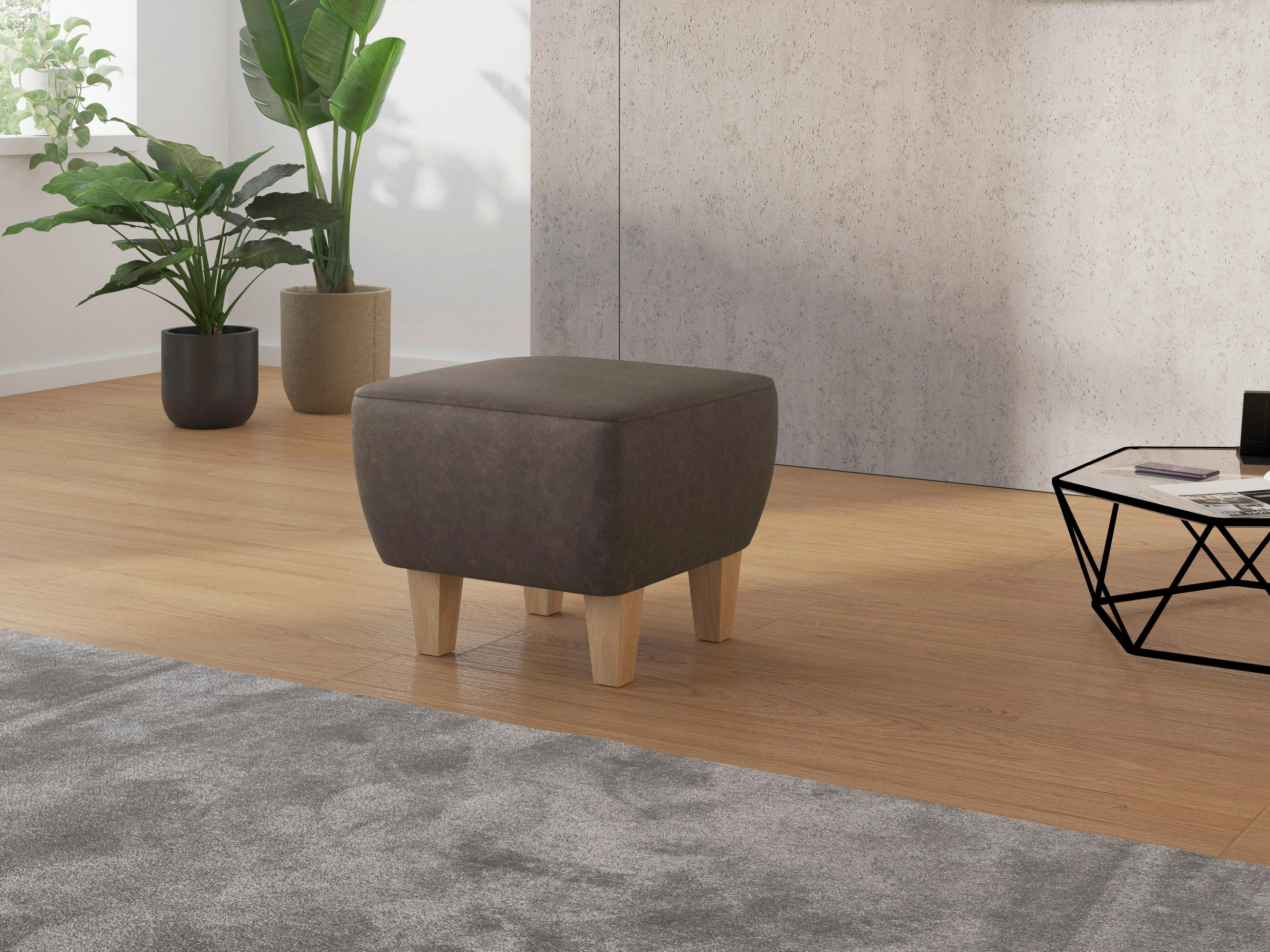 HOCKER Textil Braun  - Eichefarben/Braun, Konventionell, Holz/Textil (56/46/56cm) - Sit & More