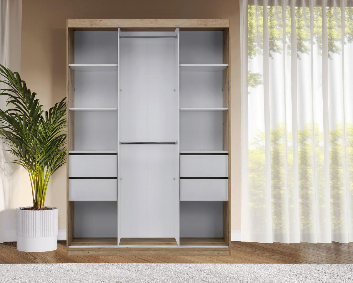 SCHIEBETÜRENSCHRANK 150/215/59,5 cm 3-türig  - Schwarz/Eiche Artisan, MODERN, Holzwerkstoff/Metall (150/215/59,5cm) - MID.YOU