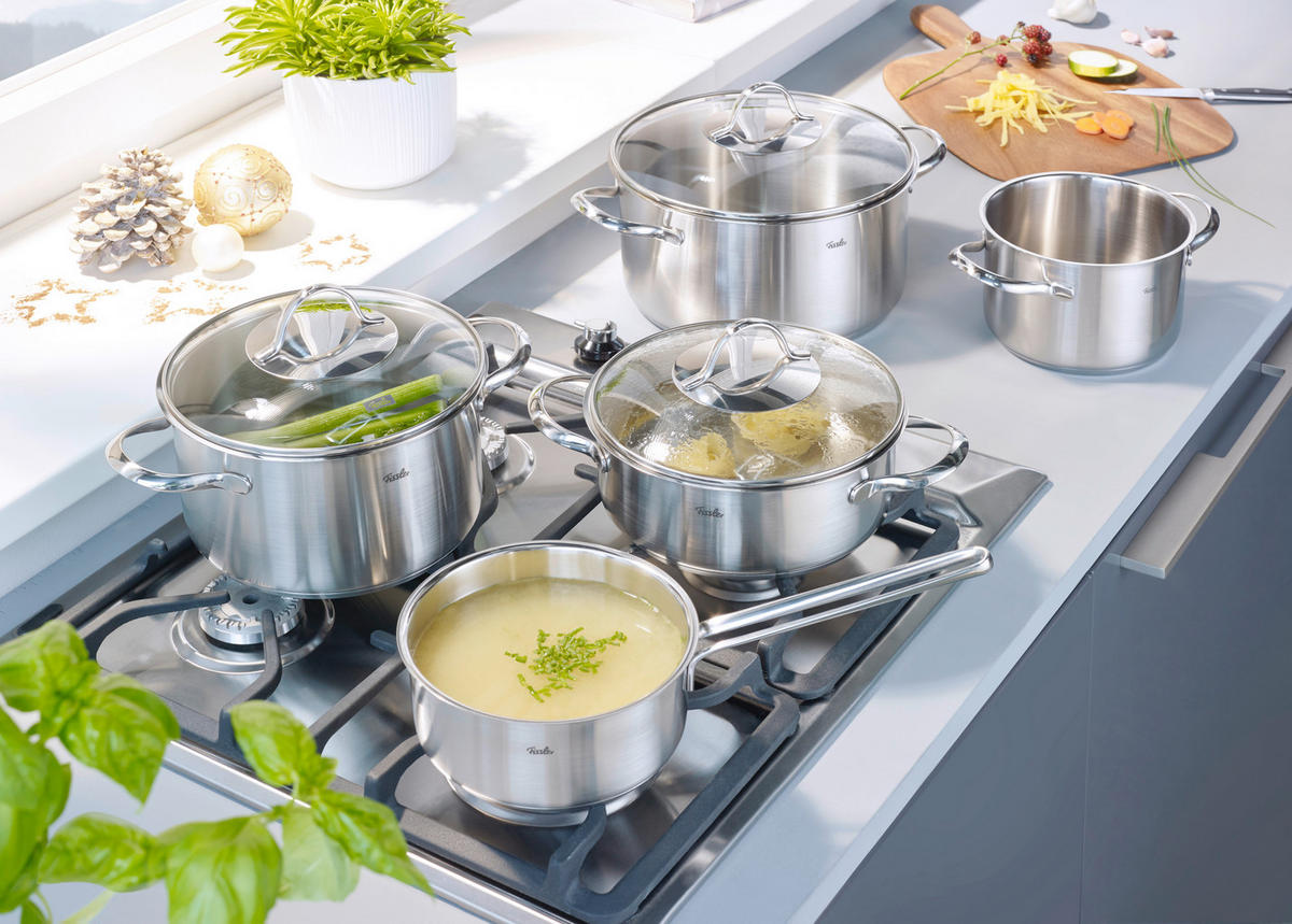 KOCHTOPFSET Paris 5-teilig  - Klar/Silberfarben, Basics, Glas/Metall - Fissler